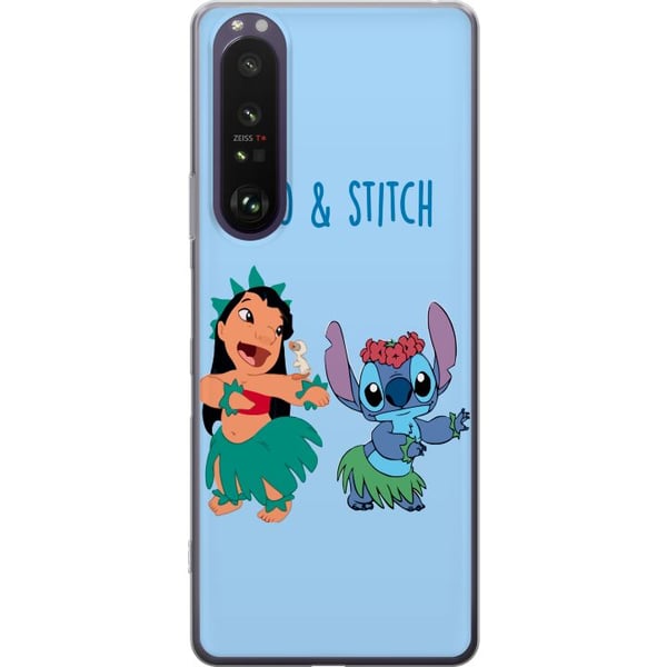 Kompatibel Mobilcover til Sony Xperia 1 III Lilo og Stitch, der danser hula i en farverig tropisk illustration
