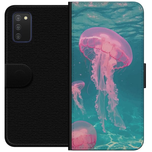 Kompatibelt Lommeboketui til Samsung Galaxy A03s Rosa maneter i klart blått hav magisk undervannsdesign med rolig drømmende følelse og pastellskimren