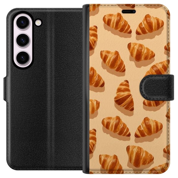 Kompatibelt Lommeboketui til Samsung Galaxy S23 Croissantmønster med gyllenbrune franske bakverk beige bakgrunn kaféinspirert illustrasjon i elegant Kompatibelt Lommeboketui til Samsung Galaxy S23 Croissantmønster med gyllenbrune franske bakverk beige bakgrunn kaféinspirert illustrasjon i elegant