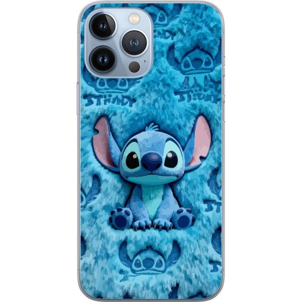 Kompatibel Mobilcover til Apple iPhone 13 Pro Max Stitch sidder på et fluffy blåt mønster med sit ansigt og sine ører gentaget som tekstur, hvilket s Kompatibel Mobilcover til Apple iPhone 13 Pro Max Stitch sidder på et fluffy blåt mønster med sit ansigt og sine ører gentaget som tekstur, hvilket s