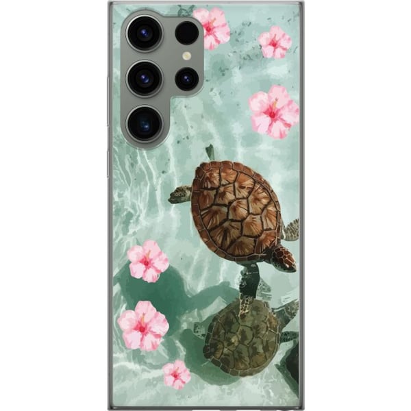 Kompatibel Mobilcover til Samsung Galaxy S23 Ultra Skildpadder og hibiscus tropisk design med blomster og vand rolig feriestemning inspireret af hav