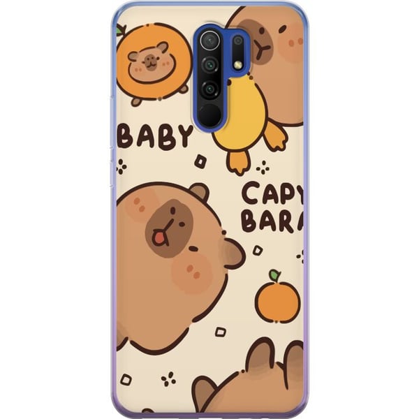 Kompatibelt Mobilskal till Xiaomi Redmi 9 Kawaii Capybara illustration – Söt tecknad design med ankor och apelsiner