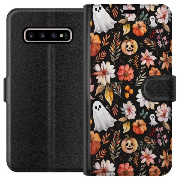 Kompatibelt Plånboksfodral till Samsung Galaxy S10+ Halloween Pumpkins Ghost Costume Mask