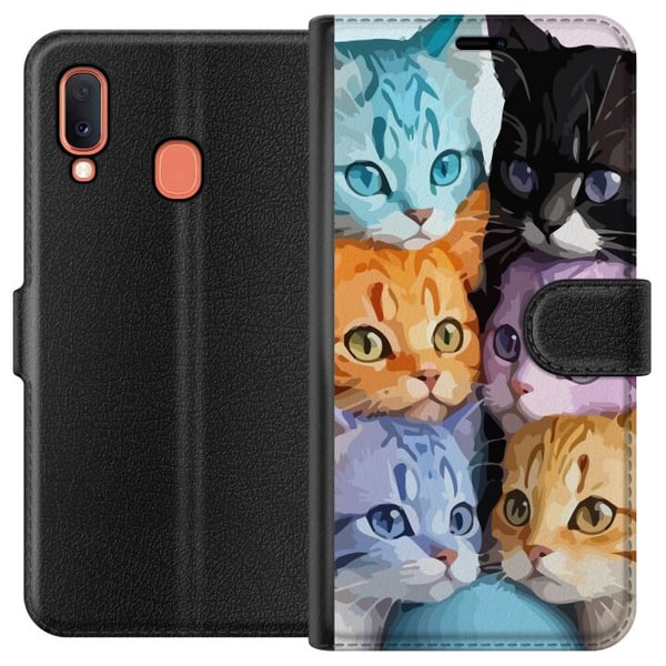 Kompatibelt Plånboksfodral till Samsung Galaxy A20e Färgglada Katter