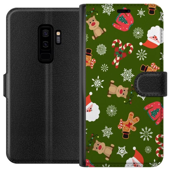 Kompatibelt Plånboksfodral till Samsung Galaxy S9+ Grönt Julmönster Kompatibelt Plånboksfodral till Samsung Galaxy S9+ Grönt Julmönster