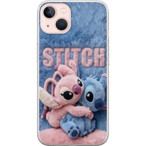 Kompatibelt Mobildeksel til Apple iPhone 13 mini Fluffy Stitch og Angel omfavner på en myk pelsflate med pastellfarger som skaper en varm koselig føl
