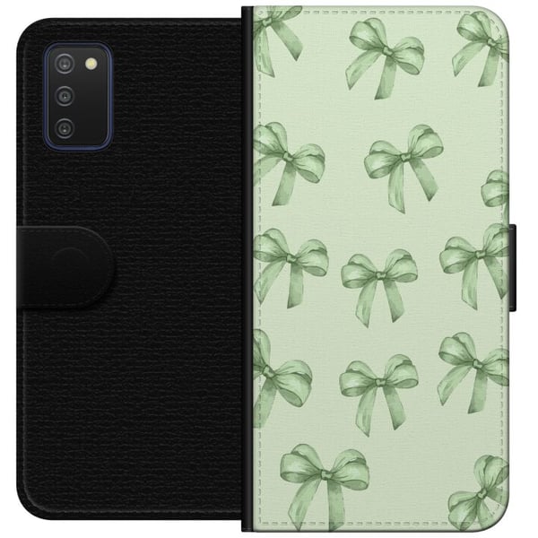 Kompatibelt Lommeboketui til Samsung Galaxy A03s Grønne rosetter mønster søtt pastell sløyfemønster sømløst gavebånd estetisk bakgrunn motiv plakat