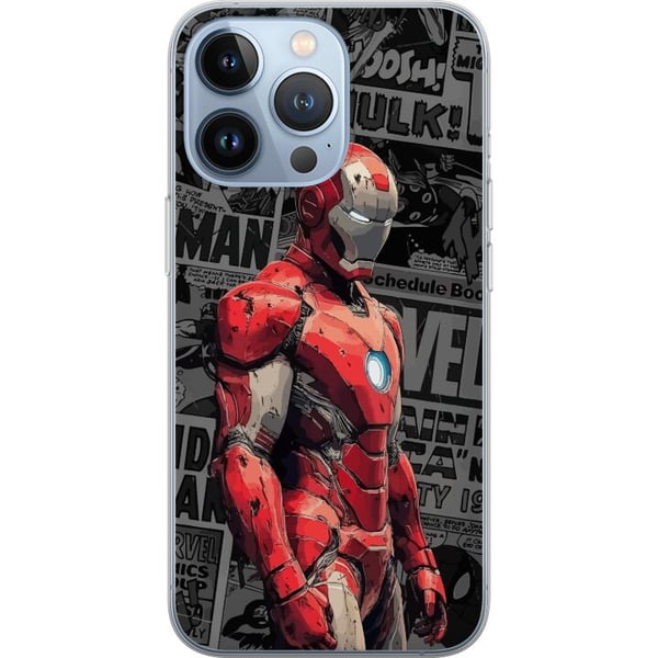 Kompatibelt Mobilskal till Apple iPhone 13 Pro Iron Man illustration i röd rustning med serietidningsbakgrund kraftfullt motiv för filmfans Kompatibelt Mobilskal till Apple iPhone 13 Pro Iron Man illustration i röd rustning med serietidningsbakgrund kraftfullt motiv för filmfans