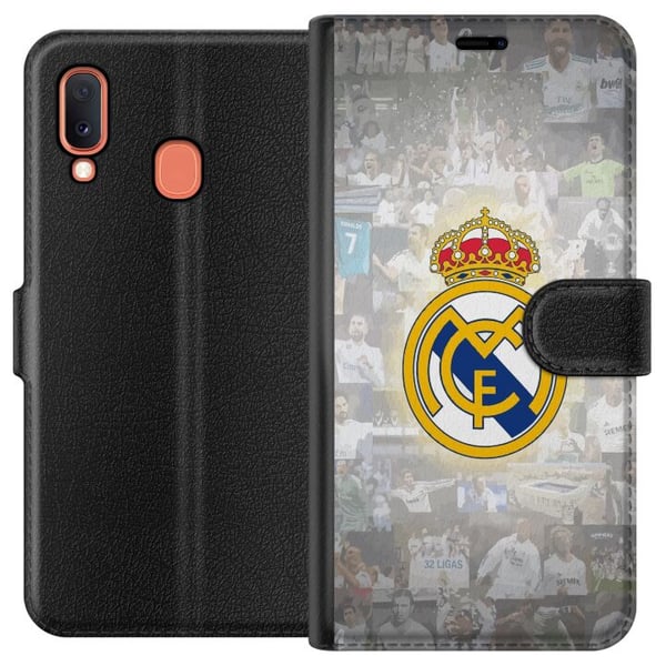 Kompatibelt Lommeboketui til Samsung Galaxy A20e Real Madrid Emblem Fotboll Klubbmärke Vit Guld Design Kompatibelt Lommeboketui til Samsung Galaxy A20e Real Madrid Emblem Fotboll Klubbmärke Vit Guld Design