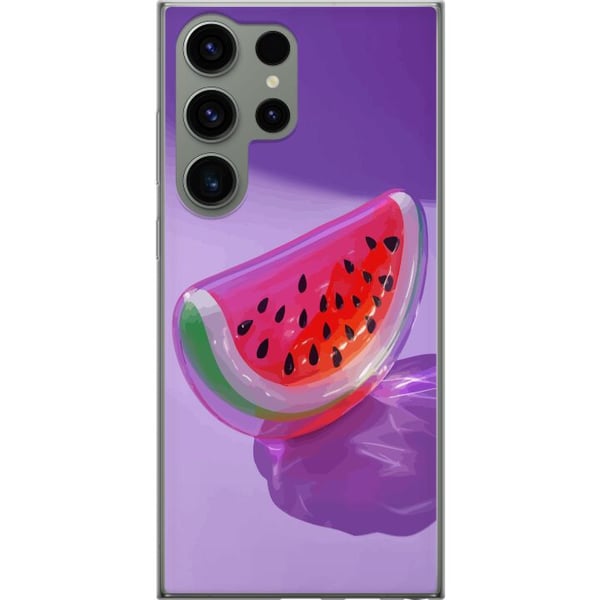 Kompatibel Mobilcover til Samsung Galaxy S23 Ultra Vandmelon i glasstil mod lilla baggrund, frisk sommerlig design med saftigt og moderne udtryk