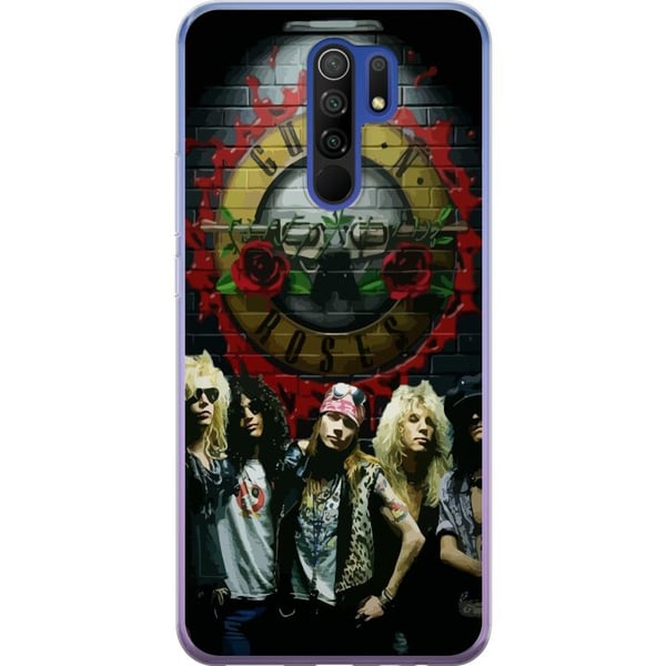 Kompatibelt Mobilskal till Xiaomi Redmi 9 Guns N Roses band framför loggan klassiskt rockmotiv med äkta 80talskänsla