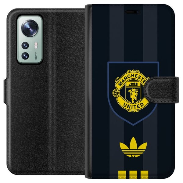 Kompatibel Tegnebogsetui til Xiaomi 12 Manchester United plakat Adidas våbenskjold fodboldklub Premier League logo gul sort retro design kunst