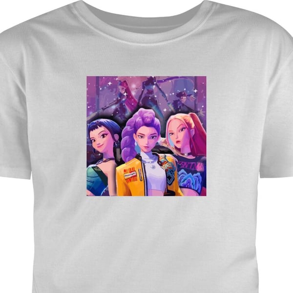 Barn T-shirt Kpop Demon Hunters Zoey Mira Aya United Star Magic Kosmisk Energi Grå 7-8 År