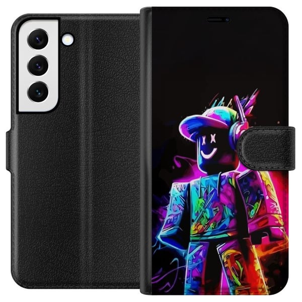 Kompatibelt Lommeboketui til Samsung Galaxy S22+ 5G Roblox Neon Player Fargerik Roblox-figur i neonfarger mot svart bakgrunn i moderne gamingstil