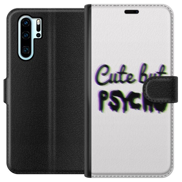 Yhteensopiva Lompakkokotelo Huawei P30 Pro Minimalistinen glitch-typografia, jossa on teksti cute but psycho neonmaisella väritehosteella