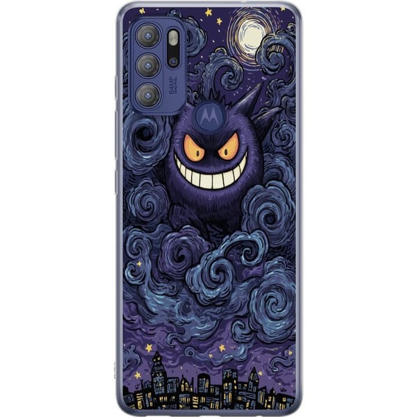 Kompatibel Mobilcover til Motorola Moto G60S Pokémon Gengar-illustration – Mørkt motiv med stjernehimmel og bykunst