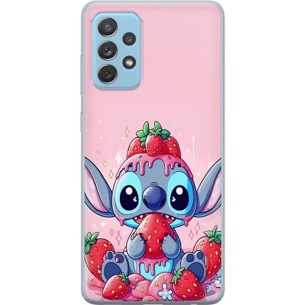 Kompatibelt Mobilskal till Samsung Galaxy A52 5G Stitch Strawberry Love gulligt motiv med blå figur och jordgubbar i rosa pastelltema Kompatibelt Mobilskal till Samsung Galaxy A52 5G Stitch Strawberry Love gulligt motiv med blå figur och jordgubbar i rosa pastelltema