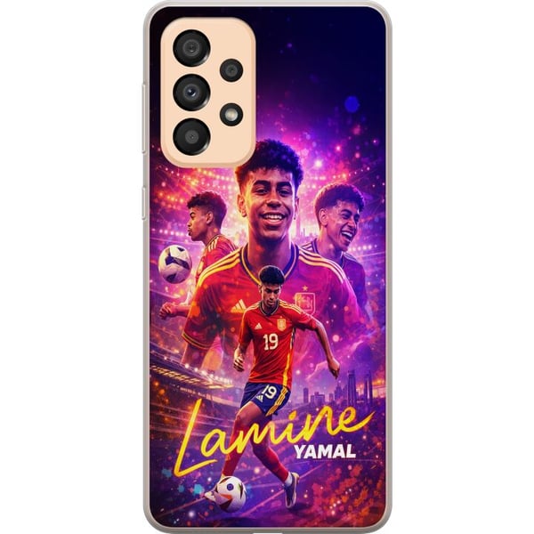 Yhteensopiva Puhelinkuori Samsung Galaxy A33 5G Lamine Yamal -jalkapallojuliste Espanjan maajoukkuepaidassa, vauhdikas ja värikäs urheilukuvitus nuor