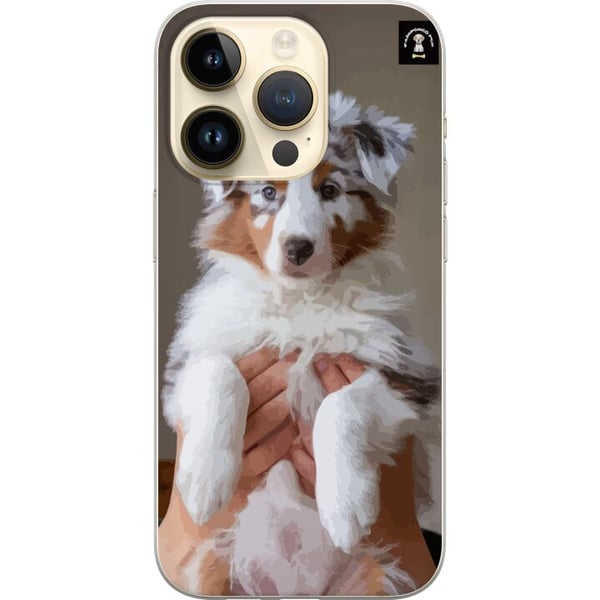 Kompatibel Mobilcover til Apple iPhone 14 Pro Sød hvalp med blå øjne og fluffy pels – perfekt til hundeelskere, der ønsker et charmerende og moderne