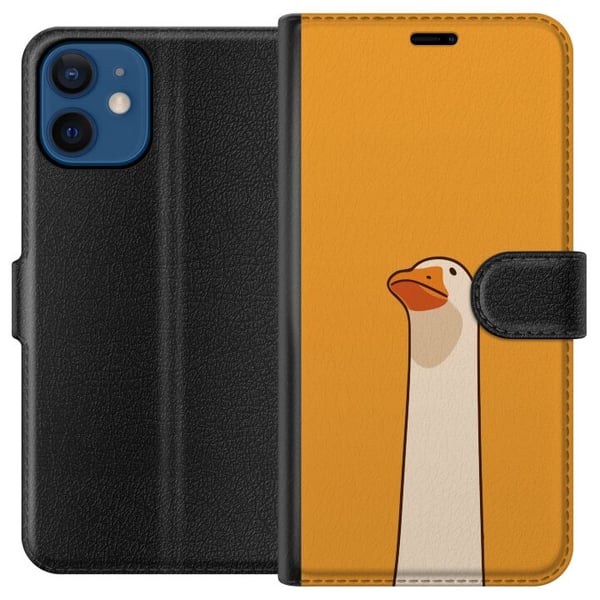 Yhteensopiva Lompakkokotelo Apple iPhone 12 mini Minimalistinen hanhi-illustratio lämpimällä keltaisella taustalla – humoristinen eläindesign moderni
