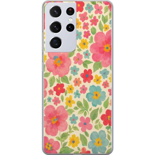 Kompatibelt Mobildeksel til Samsung Galaxy S21 Ultra 5G Lekne blomster i et fargerikt håndmalt mønster Kompatibelt Mobildeksel til Samsung Galaxy S21 Ultra 5G Lekne blomster i et fargerikt håndmalt mønster