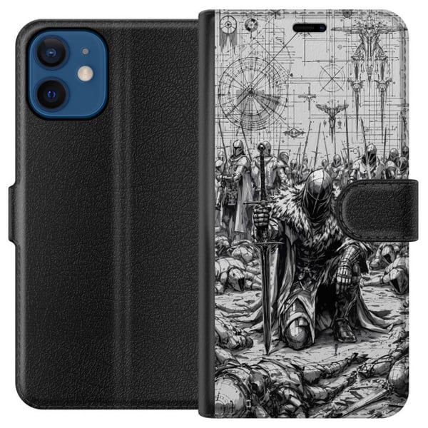 Yhteensopiva Lompakkokotelo Apple iPhone 12 mini Keskiaikainen ritari taistelukenttä soturi ritari haarniska eeppinen taistelukenttä mustavalkoinen f