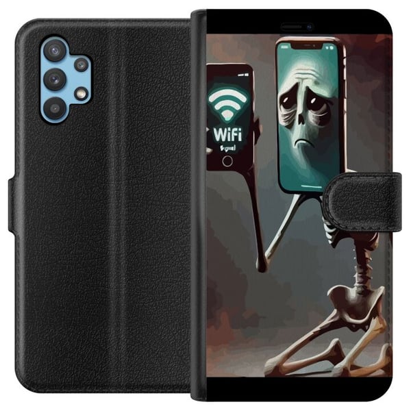 Kompatibelt Plånboksfodral till Samsung Galaxy A32 5G Italian Brainrot motiv – Skelett med mobil och svagt WiFi i unik design