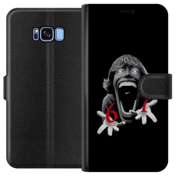 Kompatibelt Plånboksfodral till Samsung Galaxy S8 67 meme horror face black red – skräckinspirerad viral 6-7 design med stark kontrast och ikoniskt u