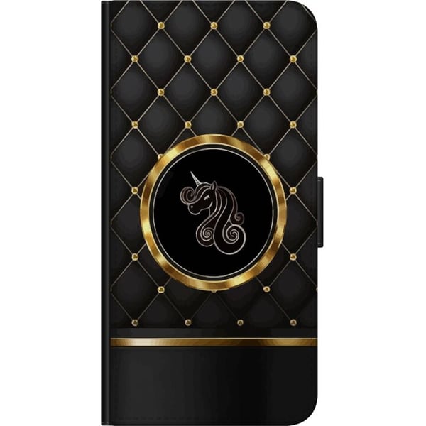Kompatibelt Lommeboketui til OnePlus 9 Pro Emblem med enhjørning i svart og gyllen kontrast