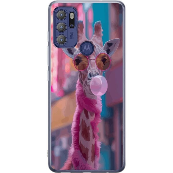 Kompatibel Mobilcover til Motorola Moto G60S Giraf med tyggegummi, sjovt farverigt design i bymiljø i popkunststil med legende energi, humor og kreat