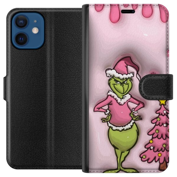 Kompatibelt Lommeboketui til Apple iPhone 12 Grønn julefigur i rosa nissedrakt, morsom og fargerik vri på en klassisk juledyrker for et humoristisk u
