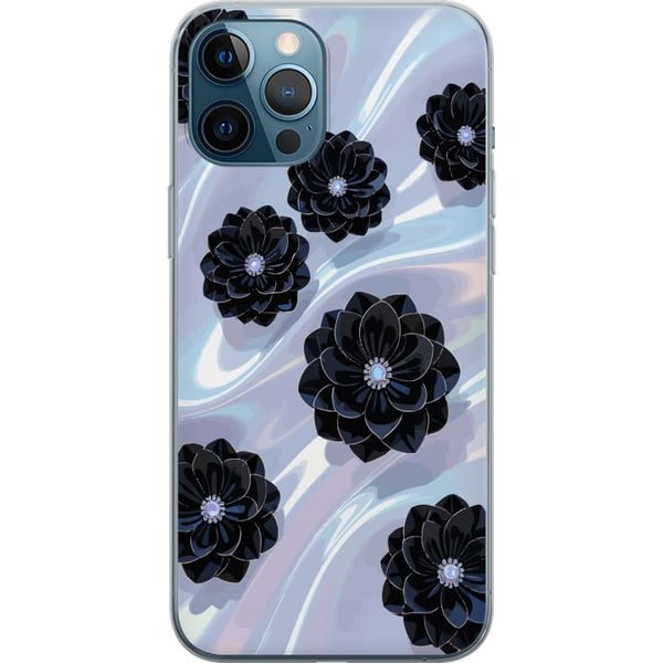 Kompatibel Mobilcover til Apple iPhone 12 Pro Max Midnatsblomstring sorte blomster på skinnende baggrund, elegant luksuriøst blomsterdesign i mørke t