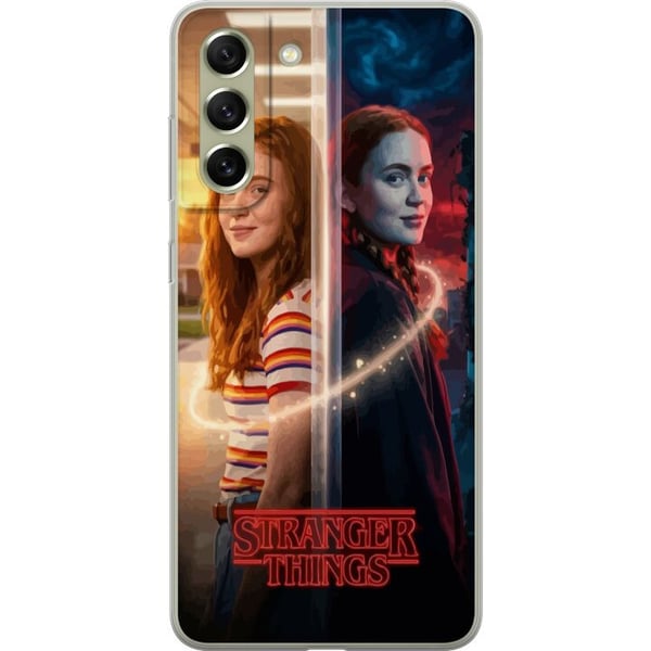 Kompatibel Mobilcover til Samsung Galaxy S21 FE 5G Max Mayfield i et delt portræt mellem hverdagslys og en mørk parallelverden i Stranger Things-stil