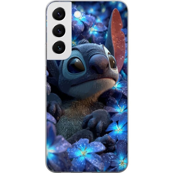 Kompatibelt Mobildeksel til Samsung Galaxy S22+ 5G Stitch blant blå blomster Drømmeaktig blå design med Stitch blant blomster i nattelys og en myk fø