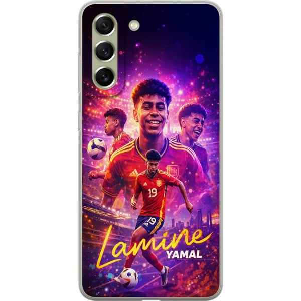 Kompatibel Mobilcover til Samsung Galaxy S21 FE 5G Lamine Yamal-fodboldplakat i spansk landsholdstrøje med action i højt tempo, farverig sportsillust