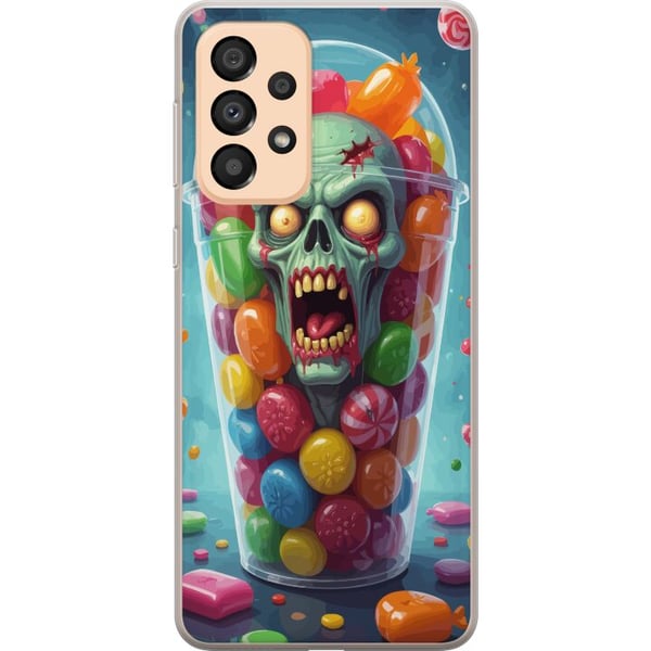 Yhteensopiva Puhelinkuori Samsung Galaxy A33 5G Zombie juliste karkkikuppi kauhu taide karkki pääkallo pelottava värikäs halloween karmiva design