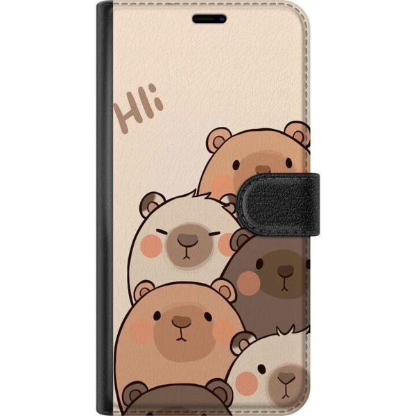 Kompatibelt Plånboksfodral till Samsung Galaxy S9+ Bear Squad Hi Friends Charmiga björnar i olika färger på ljus bakgrund med texten Hi
