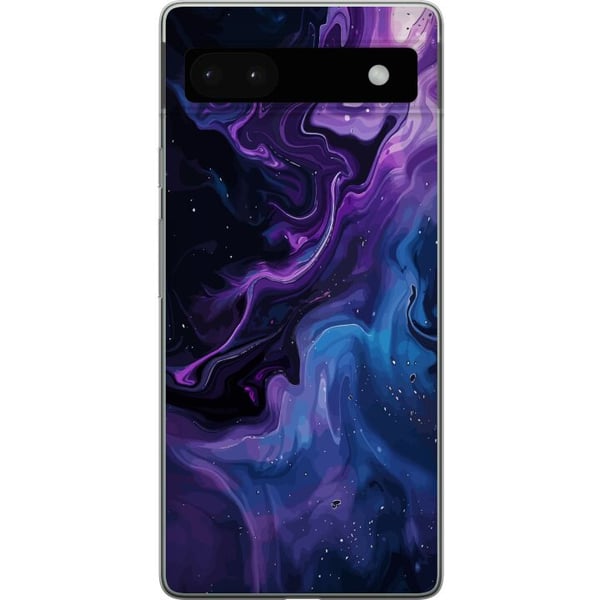 Yhteensopiva Puhelinkuori Google Pixel 6a Abstrakti, virtaava marmorikuvio lilan ja sinisen sävyissä, kosmisella tunnelmalla, pehmeillä muodoilla ja