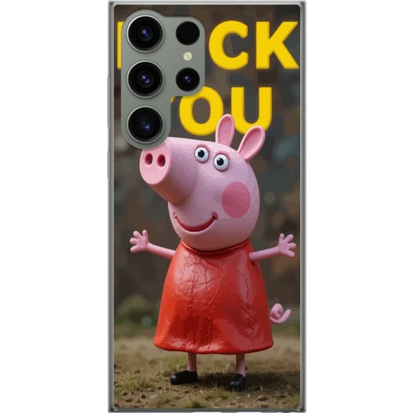 Kompatibel Mobilcover til Samsung Galaxy S23 Ultra Sød tegnet grisefigur, der ligner Peppa Pig, i pink med trodsig positur og tydelig tekst i gult, h Kompatibel Mobilcover til Samsung Galaxy S23 Ultra Sød tegnet grisefigur, der ligner Peppa Pig, i pink med trodsig positur og tydelig tekst i gult, h