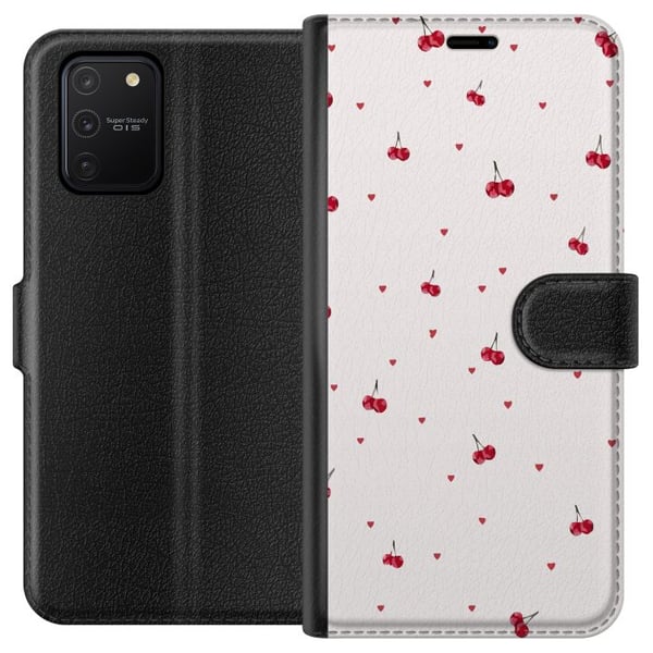 Kompatibelt Lommeboketui til Samsung Galaxy S10 Lite Kirsebær og hjerter på hvit bakgrunn søt romantisk design med minimalistisk følelse og myke tone Kompatibelt Lommeboketui til Samsung Galaxy S10 Lite Kirsebær og hjerter på hvit bakgrunn søt romantisk design med minimalistisk følelse og myke tone