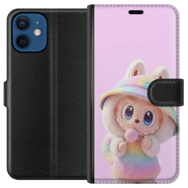 Kompatibel Tegnebogsetui til Apple iPhone 12 Rainbow Bunny Cutie – sødt motiv med pastelfarver og sød figur i hættetrøje
