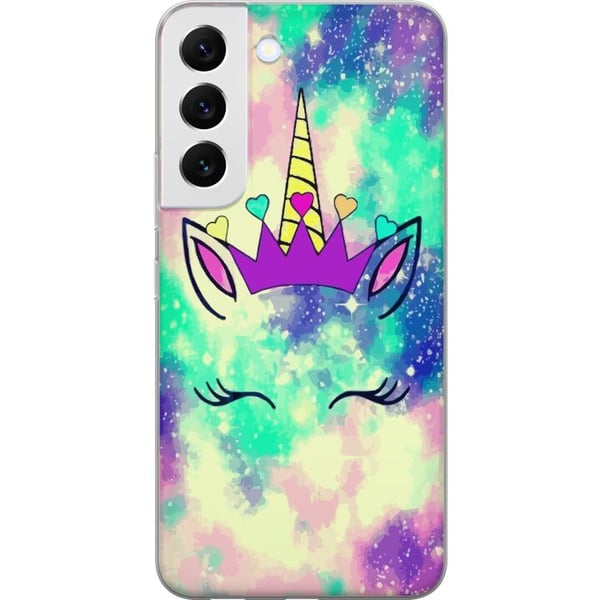 Kompatibelt Mobilskal till Samsung Galaxy S22 5G Pastellfärgad enhörning med galaxbakgrund hjärtan och krona magiskt lekfull fantasydesign i modern o