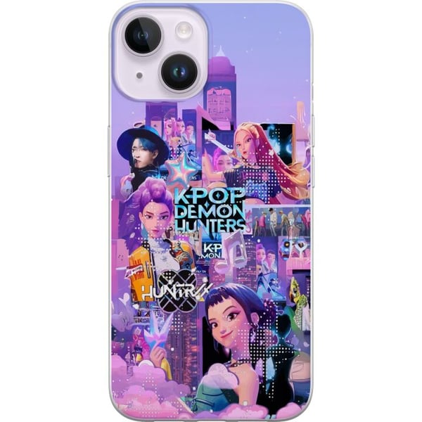 Kompatibelt Mobilskal till Apple iPhone 14 Plus KPop Demon Hunters Birthday motiv med KPopkaraktärer i neonljus och färgstarkt festtema