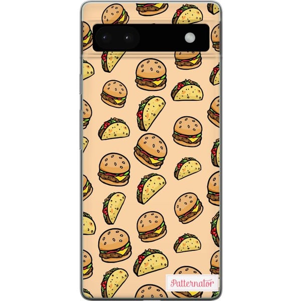 Yhteensopiva Puhelinkuori Google Pixel 6a Värikäs sarjakuvamainen design hampurilaisilla, tacoilla, sulatetulla juustolla, salaatilla, rapeilla kuori