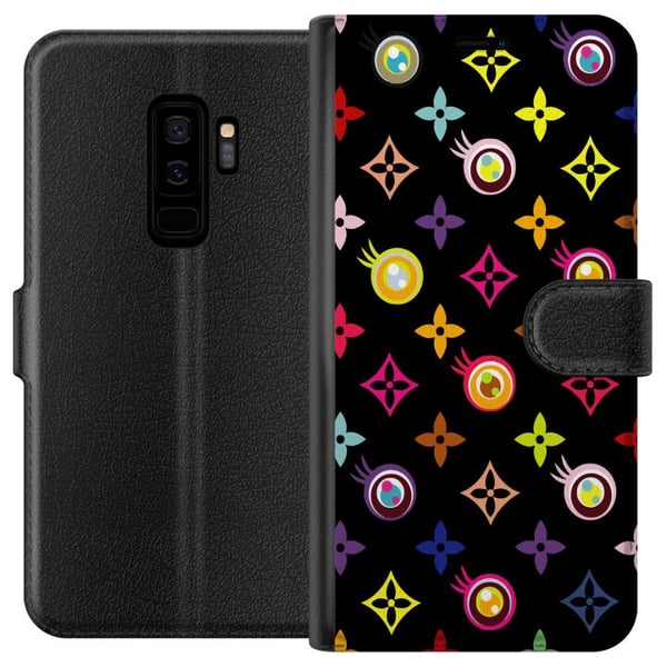 Kompatibelt Plånboksfodral till Samsung Galaxy S9+ Färgstarkt mönster med geometriska symboler och ögon på svart bakgrund pop art design Kompatibelt Plånboksfodral till Samsung Galaxy S9+ Färgstarkt mönster med geometriska symboler och ögon på svart bakgrund pop art design