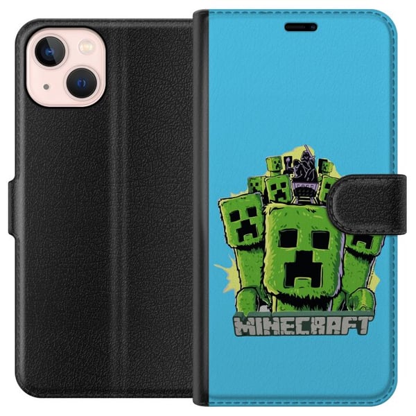Kompatibelt Plånboksfodral till Apple iPhone 13 mini Minecraft Creeper armé i tecknad stil – grön Creeper illustration med klassiskt Minecraft tema f