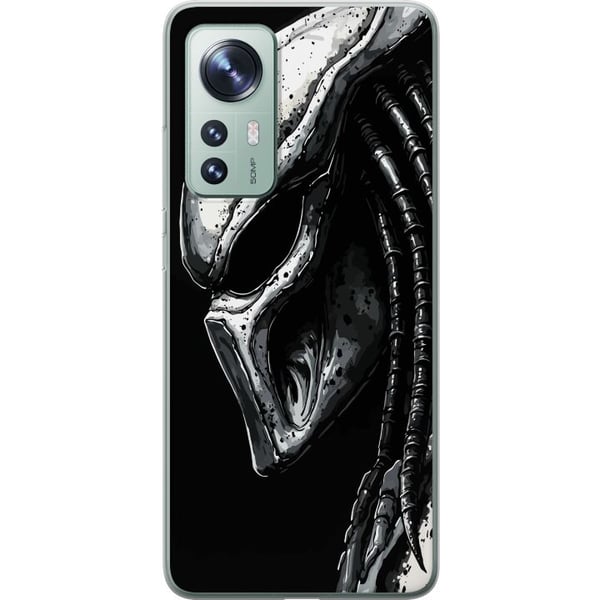 Kompatibel Mobilcover til Xiaomi 12 Dramatisk illustration af en Predator-maske med metalliske teksturer, skygger og detaljer, der fremhæver det ikon
