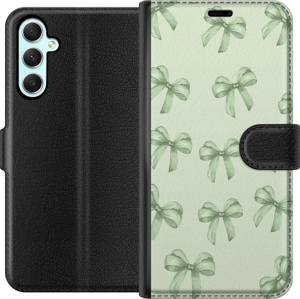 Kompatibelt Plånboksfodral till Samsung Galaxy A34 Gröna rosetter mönster sött pastell bow pattern seamless gift ribbon estetiskt bakgrund motiv post