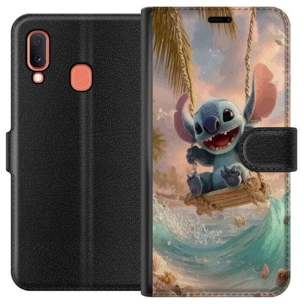 Kompatibelt Plånboksfodral till Samsung Galaxy A20e Disney Stitch collectible figur blå alien
