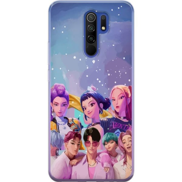 Kompatibelt Mobilskal till Xiaomi Redmi 9 HuntrX Collab motiv med färgstarka KPopkaraktärer i modern futuristisk stil med glittrande detaljer